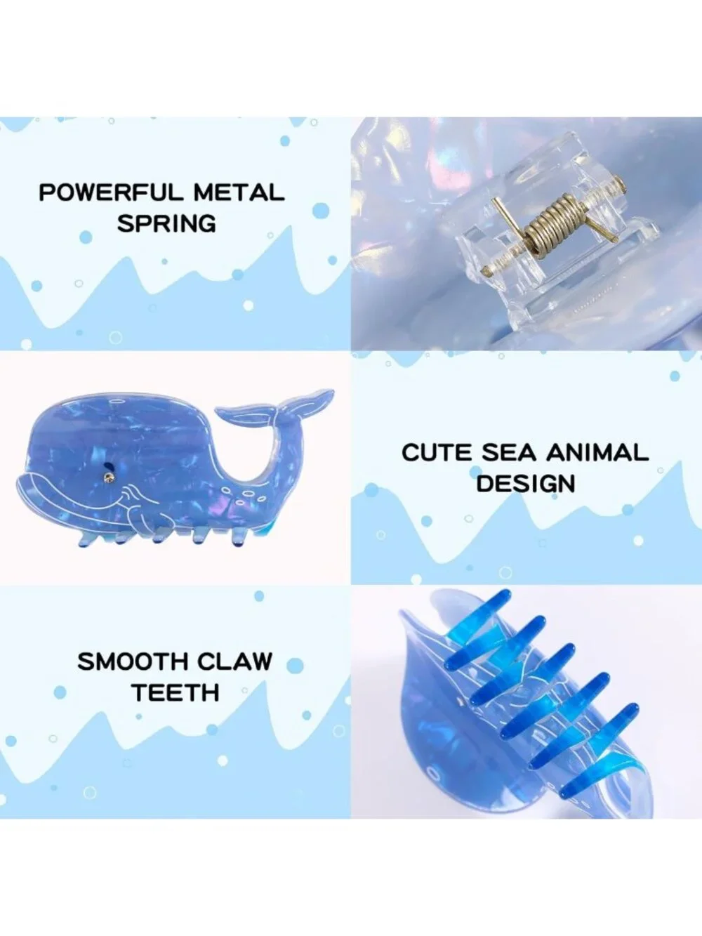 Cute Sea Animal Hair Clips Set | Large Ocean Claw Clips for Thick/Thin Hair
